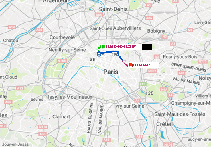 plan itinéraire ratp de Place de Clichy à Couronnes