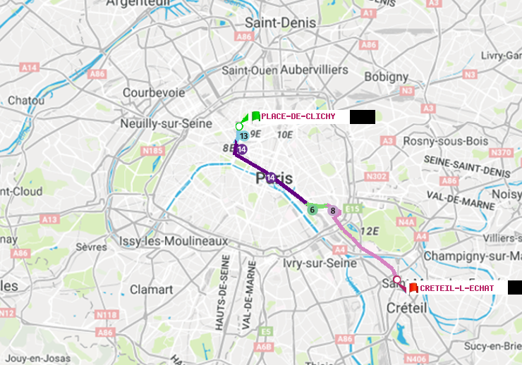 plan itinéraire ratp de Place de Clichy à Créteil-L