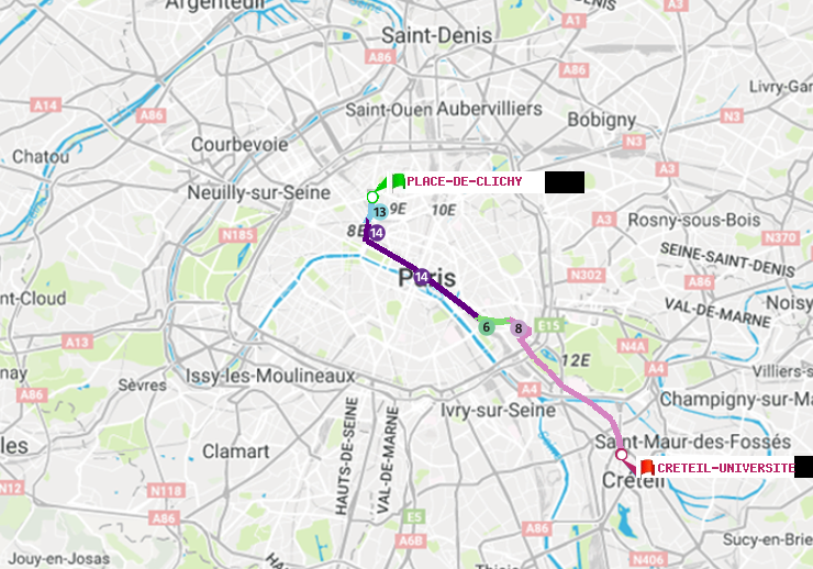 plan itinéraire ratp de Place de Clichy à Créteil-Université
