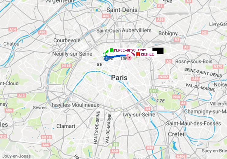 plan itinéraire ratp de Place de Clichy à Crimée