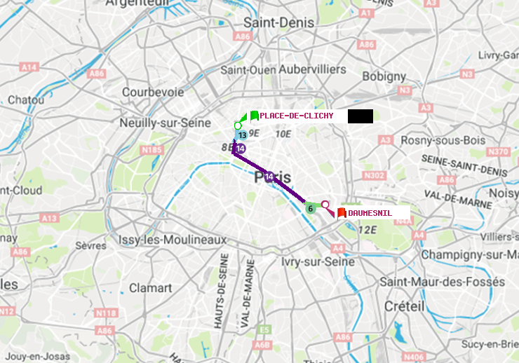 plan itinéraire ratp de Place de Clichy à Daumesnil (Félix Eboué)