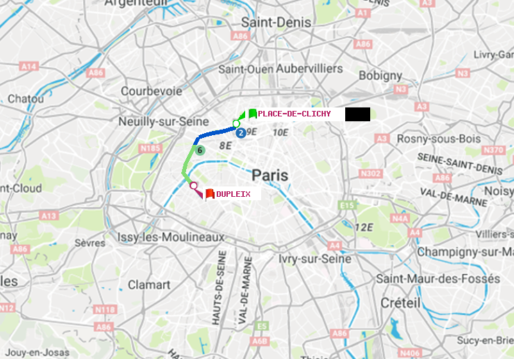 plan itinéraire ratp de Place de Clichy à Dupleix