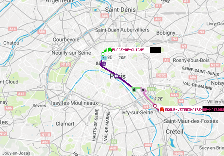 plan itinéraire ratp de Place de Clichy à Ecole Vétérinaire de Maisons-Alfort
