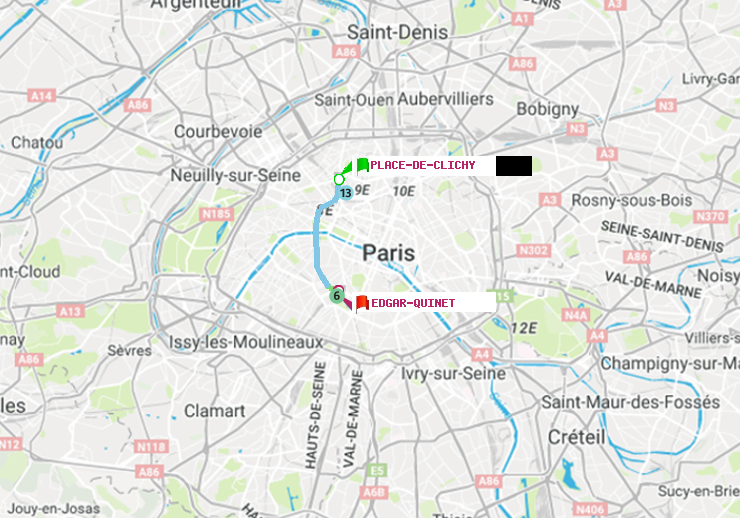 plan itinéraire ratp de Place de Clichy à Edgar-Quinet