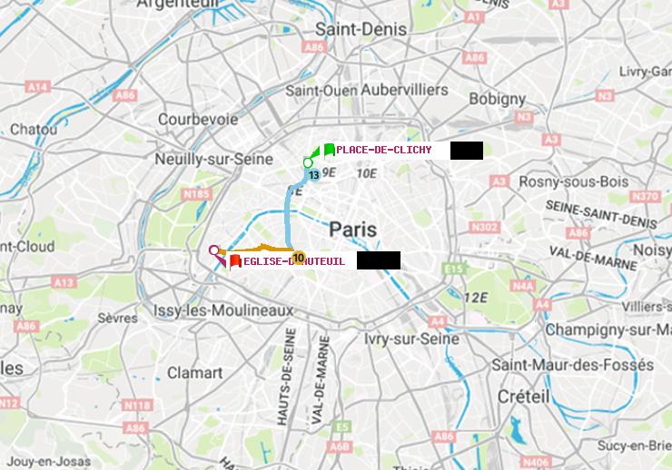 plan itinéraire ratp de Place de Clichy à Eglise d