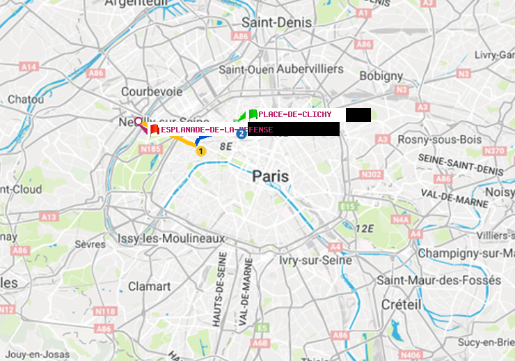 plan itinéraire ratp de Place de Clichy à Esplanade de la Défense