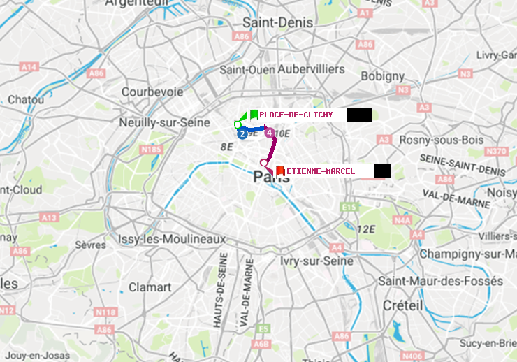 plan itinéraire ratp de Place de Clichy à Etienne Marcel