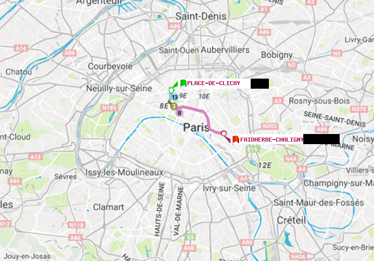 plan itinéraire ratp de Place de Clichy à Faidherbe-Chaligny
