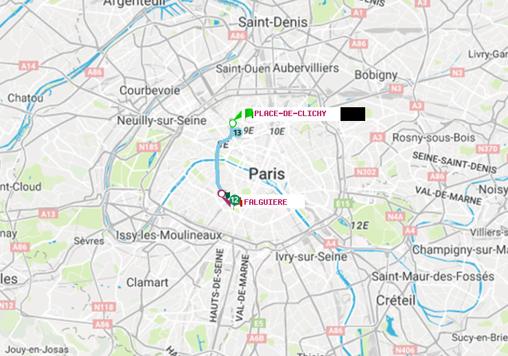 plan itinéraire ratp de Place de Clichy à Falguière