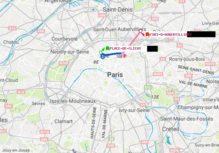 plan itinéraire ratp de Place de Clichy à Fort d