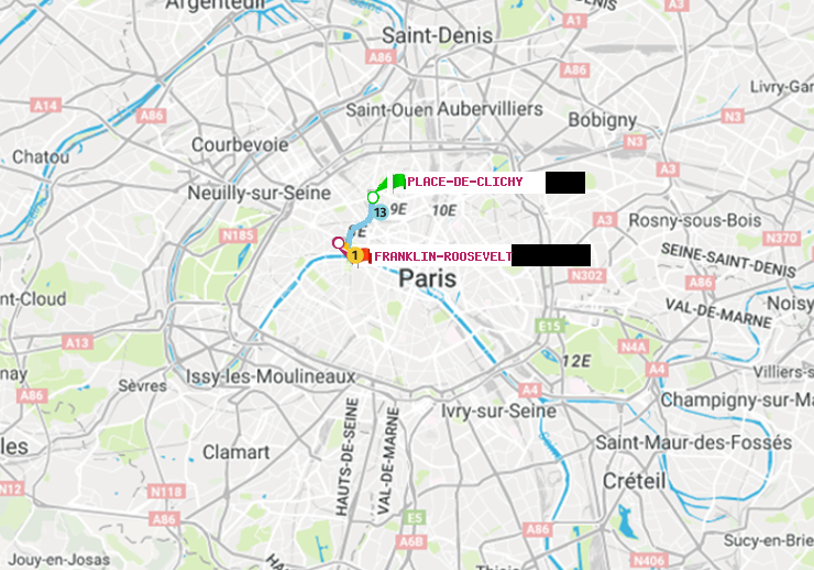plan itinéraire ratp de Place de Clichy à Franklin-Roosevelt