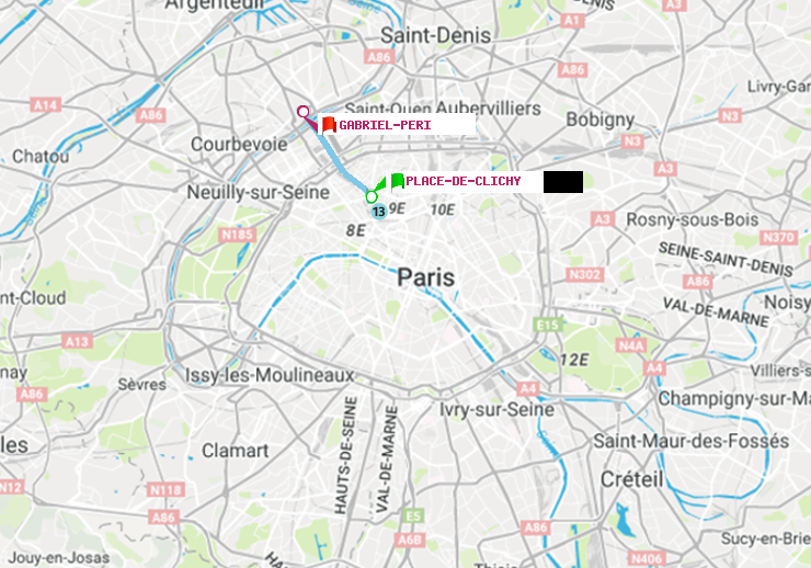 plan itinéraire ratp de Place de Clichy à Gabriel-Péri