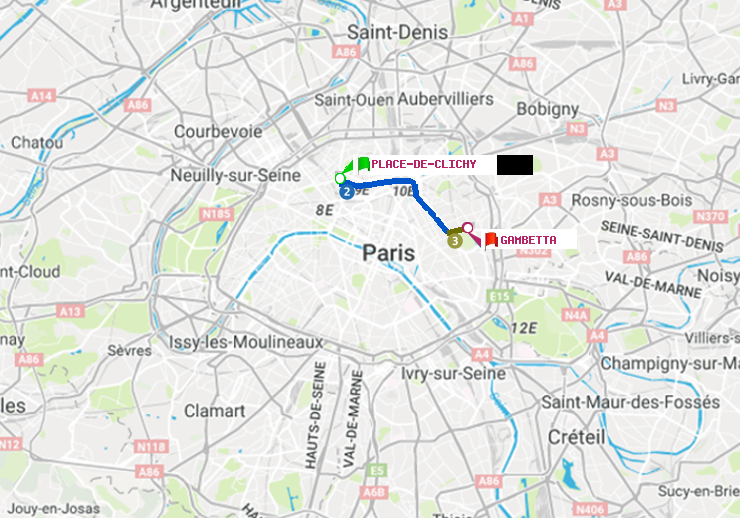 plan itinéraire ratp de Place de Clichy à Gambetta