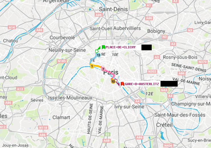 plan itinéraire ratp de Place de Clichy à Gare d