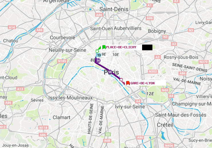 plan itinéraire ratp de Place de Clichy à Gare de Lyon