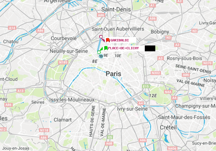 plan itinéraire ratp de Place de Clichy à Garibaldi