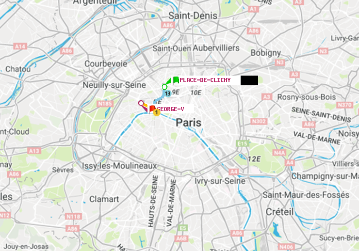 plan itinéraire ratp de Place de Clichy à George V