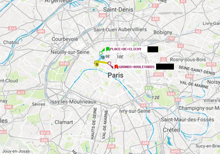 plan itinéraire ratp de Place de Clichy à Grands Boulevards