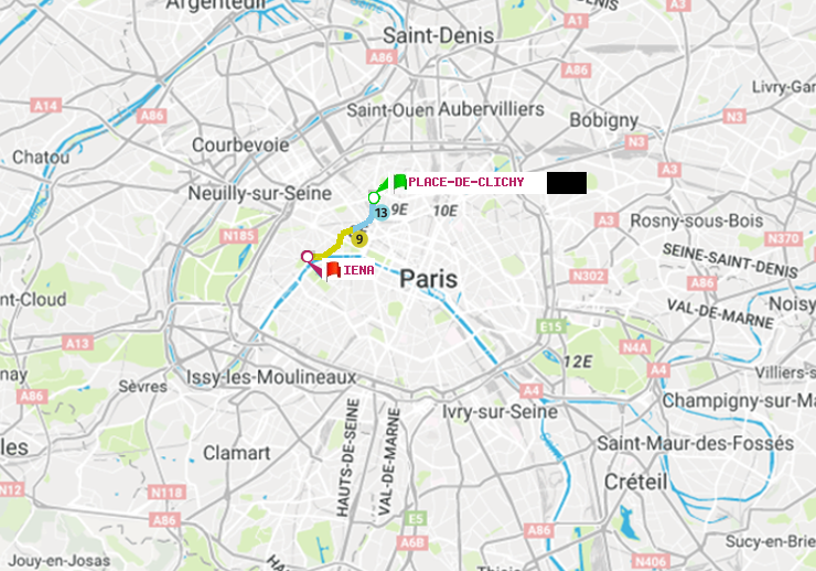plan itinéraire ratp de Place de Clichy à Iéna