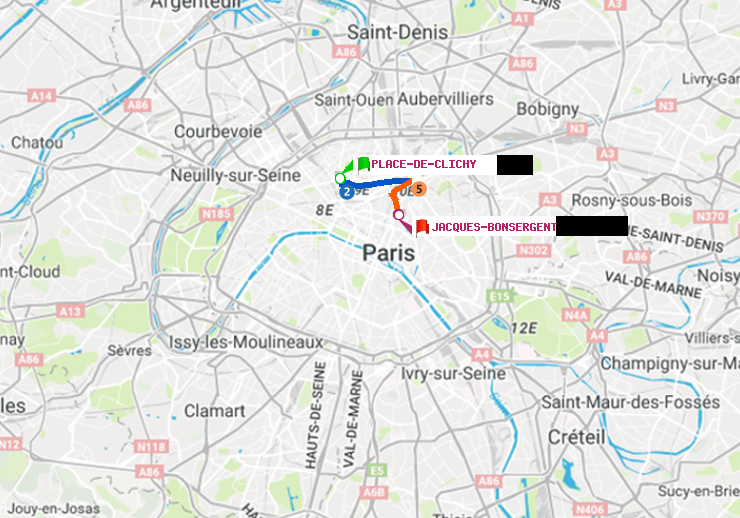 plan itinéraire ratp de Place de Clichy à Jacques-Bonsergent
