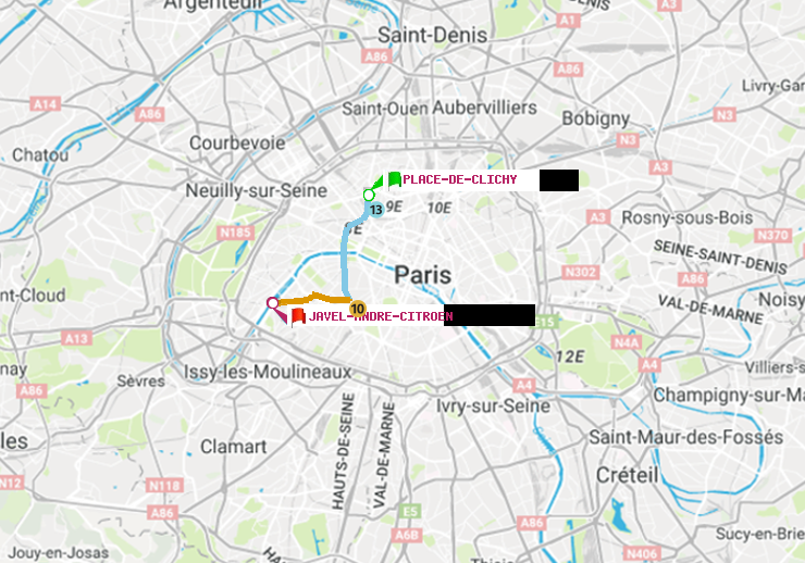 plan itinéraire ratp de Place de Clichy à Javel-André-Citroen