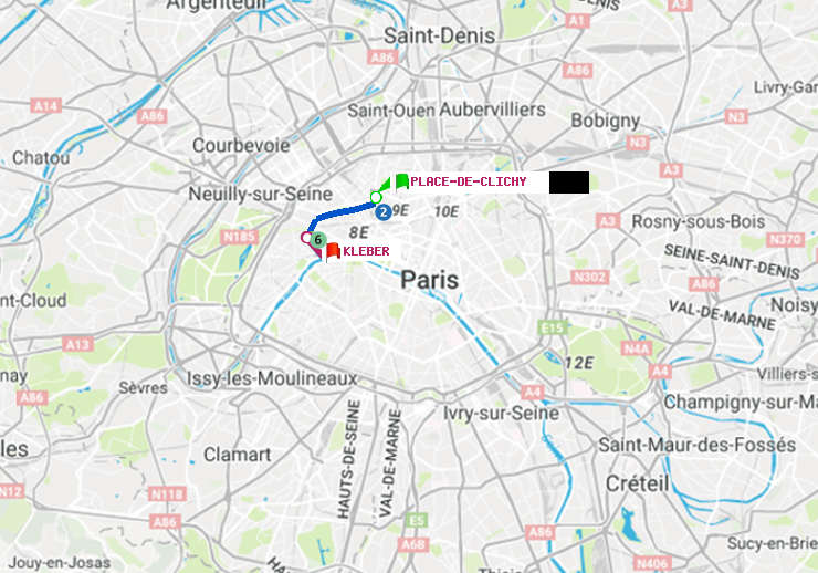 plan itinéraire ratp de Place de Clichy à Kléber