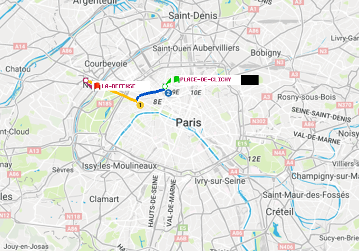 plan itinéraire ratp de Place de Clichy à La Défense (Grande Arche)
