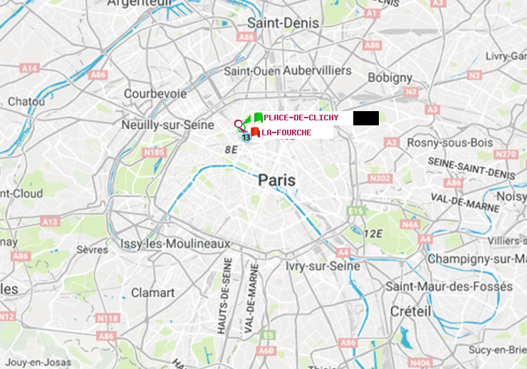 plan itinéraire ratp de Place de Clichy à La Fourche