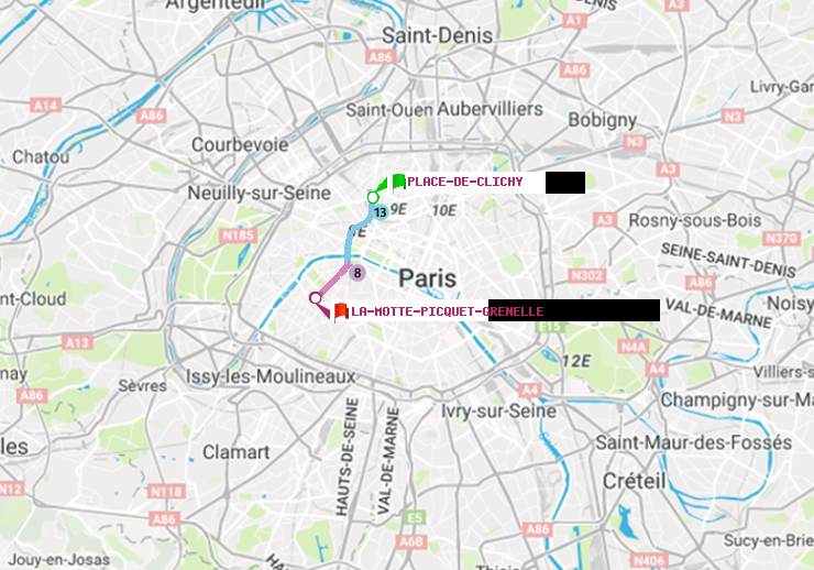 plan itinéraire ratp de Place de Clichy à La Motte-Picquet-Grenelle