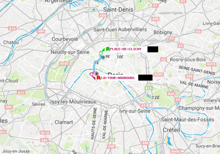 plan itinéraire ratp de Place de Clichy à La Tour-Maubourg