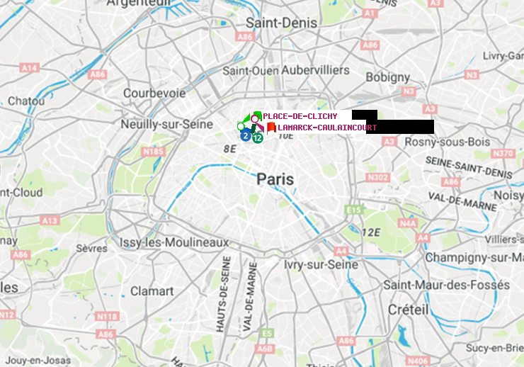 plan itinéraire ratp de Place de Clichy à Lamarck-Caulaincourt