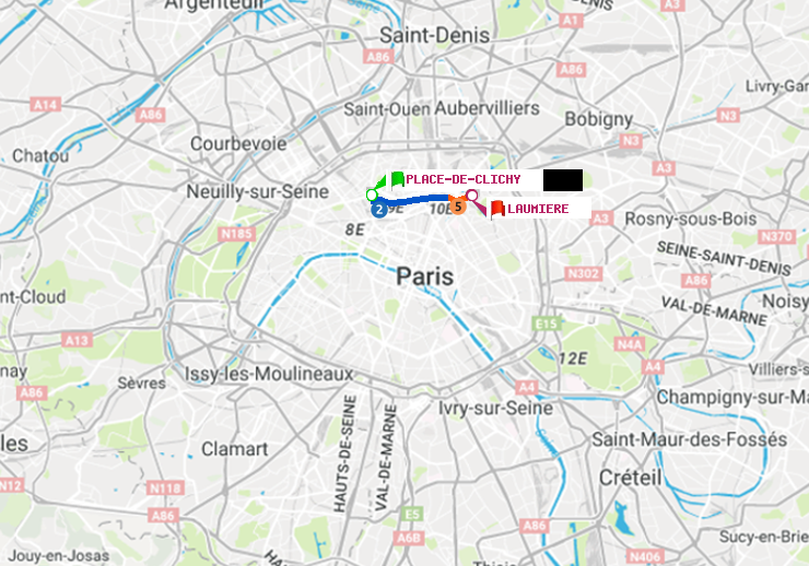 plan itinéraire ratp de Place de Clichy à Laumière