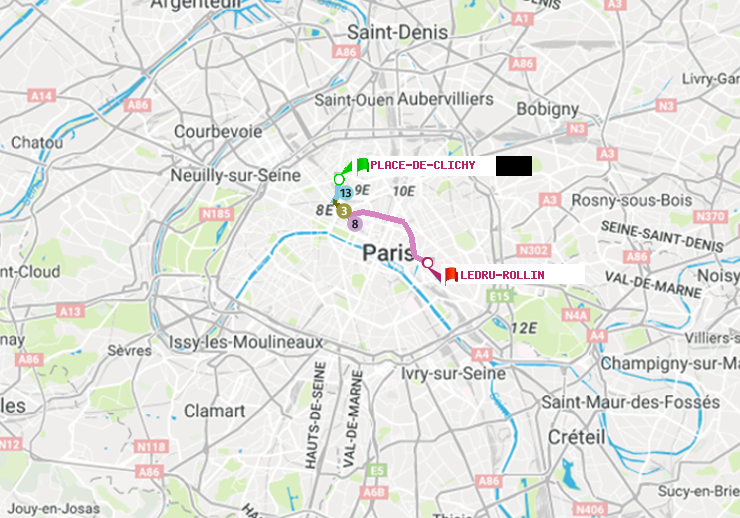 plan itinéraire ratp de Place de Clichy à Ledru-Rollin