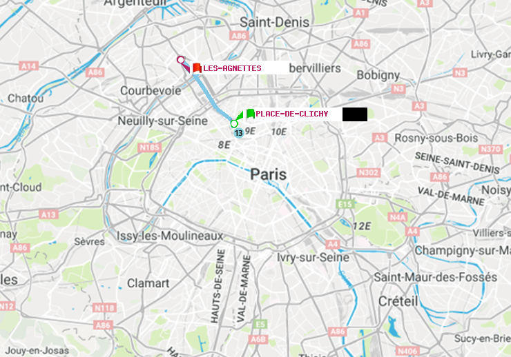 plan itinéraire ratp de Place de Clichy à Les Agnettes