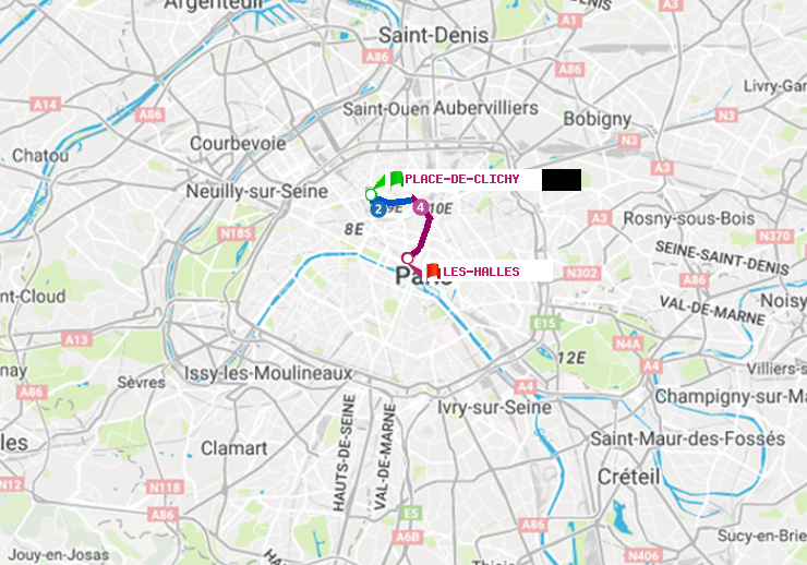 plan itinéraire ratp de Place de Clichy à Les Halles