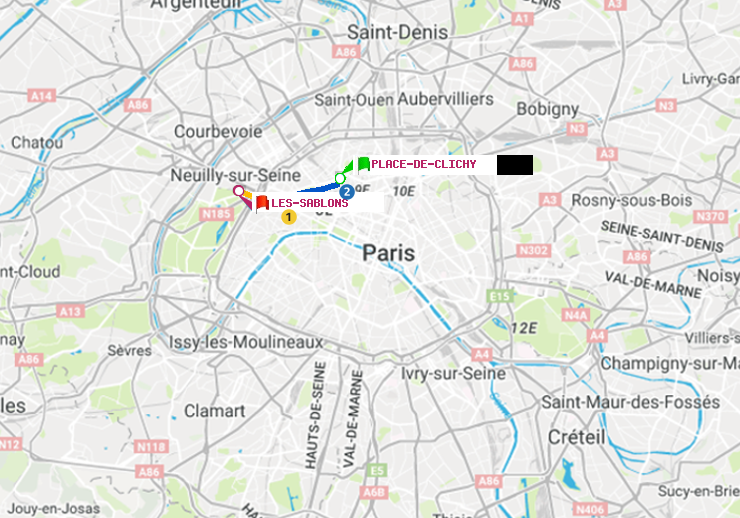 plan itinéraire ratp de Place de Clichy à Les Sablons (Jardin d