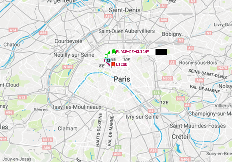 plan itinéraire ratp de Place de Clichy à Liège