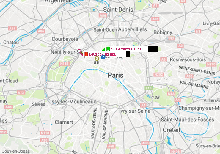 plan itinéraire ratp de Place de Clichy à Louise Michel