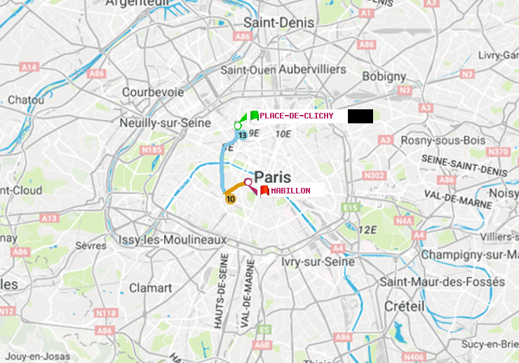plan itinéraire ratp de Place de Clichy à Mabillon