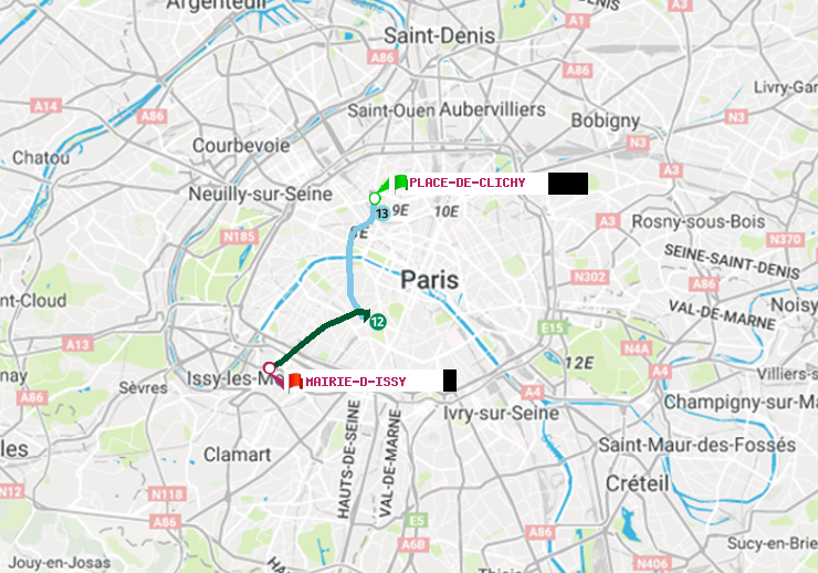 plan itinéraire ratp de Place de Clichy à Mairie d