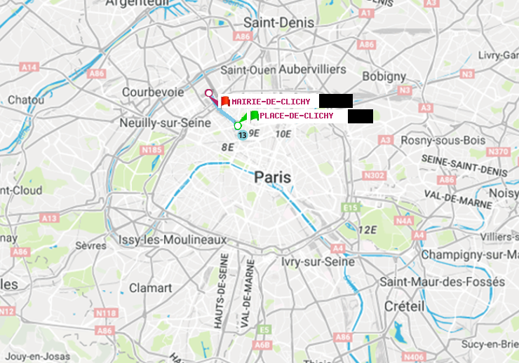 plan itinéraire ratp de Place de Clichy à Mairie de Clichy