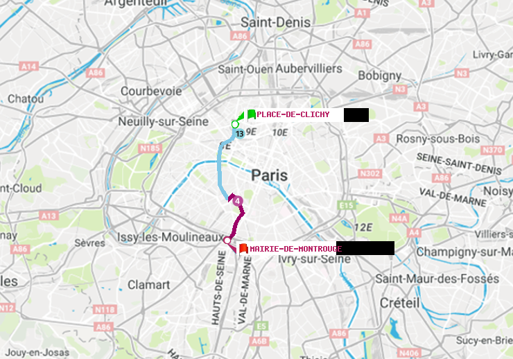 plan itinéraire ratp de Place de Clichy à Mairie de Montrouge