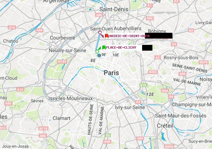 plan itinéraire ratp de Place de Clichy à Mairie de Saint-Ouen