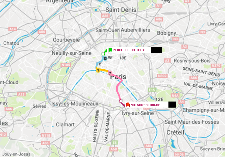 plan itinéraire ratp de Place de Clichy à Maison Blanche