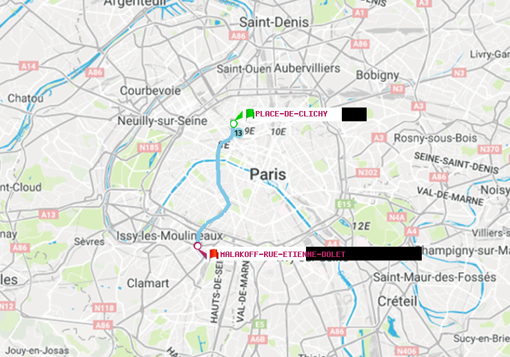 plan itinéraire ratp de Place de Clichy à Malakoff-Rue Etienne Dolet