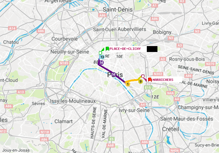 plan itinéraire ratp de Place de Clichy à Maraichers