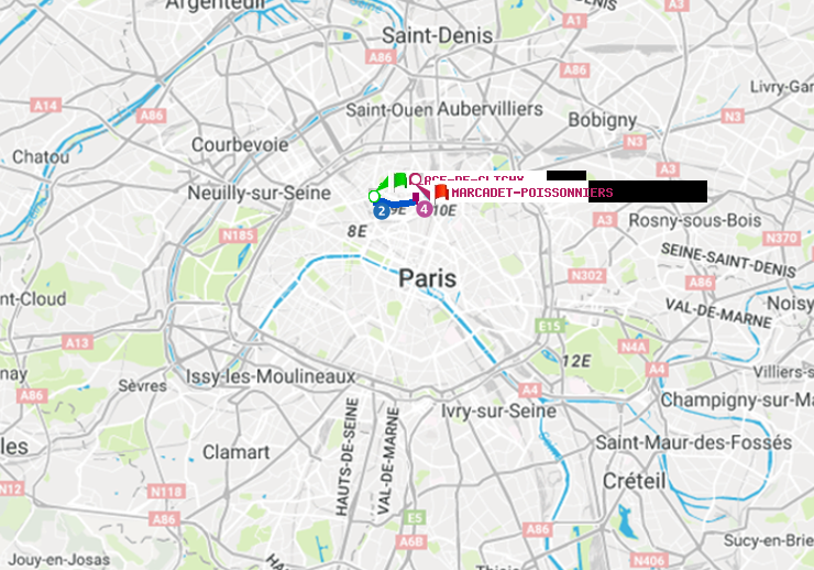 plan itinéraire ratp de Place de Clichy à Marcadet-Poissonniers