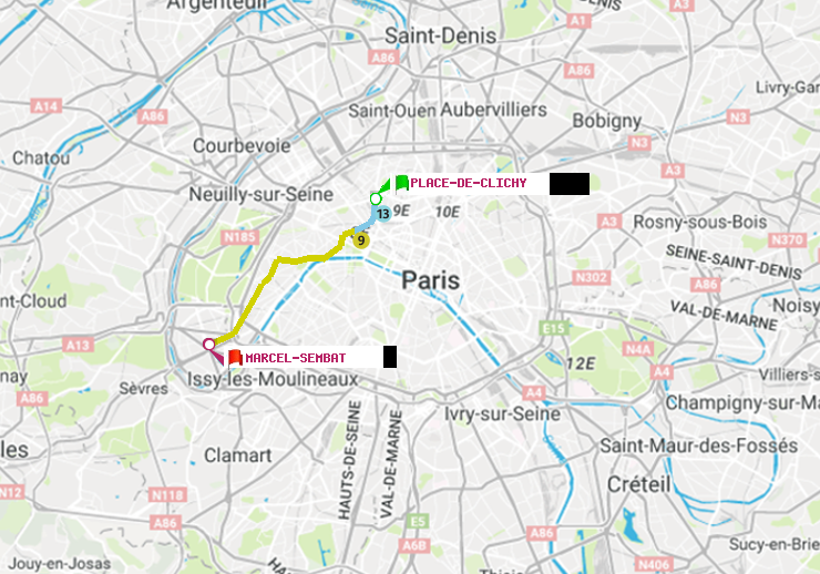 plan itinéraire ratp de Place de Clichy à Marcel Sembat