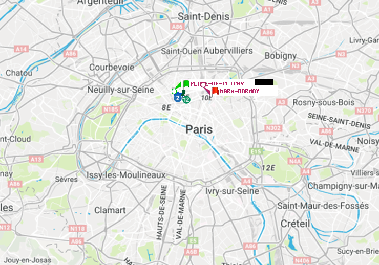 plan itinéraire ratp de Place de Clichy à Marx-Dormoy