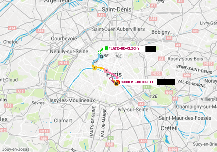plan itinéraire ratp de Place de Clichy à Maubert-Mutualité